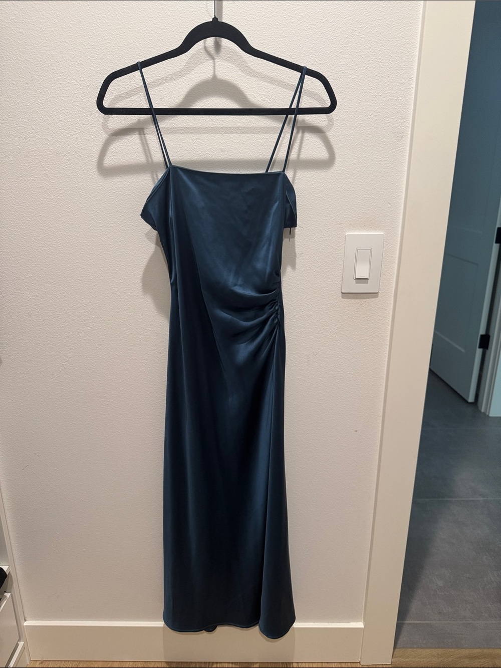 Zara Satin Midi Dress in Teal Blue